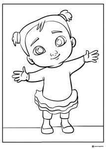 Cocomelon Coloring Page of a baby girl in a ruffled skirt