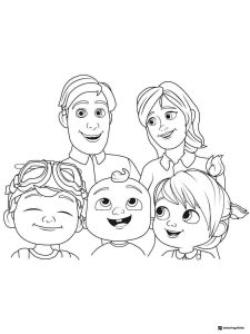 Cocomelon Family Coloring Page featuring all characters