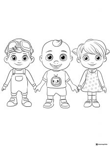 Cocomelon Friends Coloring Page holding hands