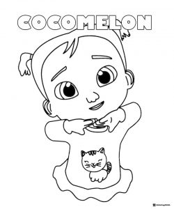 Cocomelon Girl Coloring Page with a kitten shirt