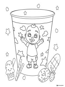 Cocomelon J.J. Coloring Page in a cup with sweets