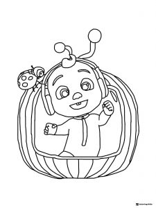 Cocomelon J.J. Coloring Page inside the logo with ladybug