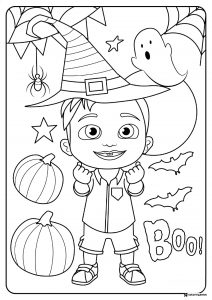 Cocomelon JJ in witch hat for Halloween coloring sheet