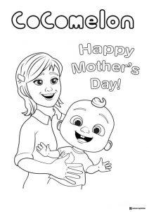 Cocomelon Mom and JJ Happy Mothers Day coloring page