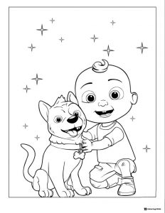 Cocomelon baby petting dog with stars coloring page