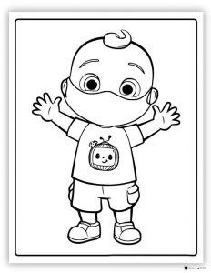 Cocomelon baby wearing a face mask coloring sheet