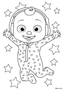 Cocomelon baby with headphones and stars coloring page