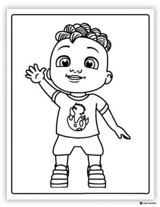 Cocomelon boy waving coloring sheet
