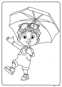 Cocomelon boy with umbrella coloring page