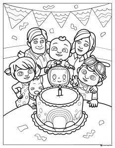 Cocomelon family birthday celebration coloring sheet
