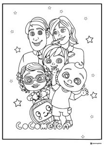 Cocomelon family with stars coloring page
