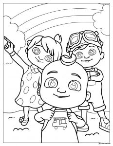 Cocomelon friends with rainbow coloring page
