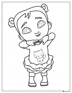 Cocomelon girl dancing in dress with cat print coloring sheet