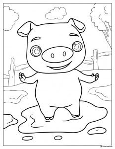 Cocomelon pig in a mud puddle coloring sheet