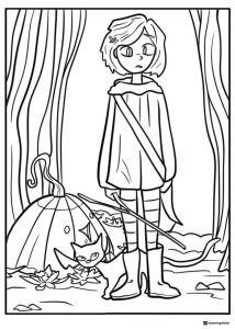 Coraline and cat with pumpkin Coloring Page
