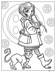 Coraline doll cat with buttons Coloring Page