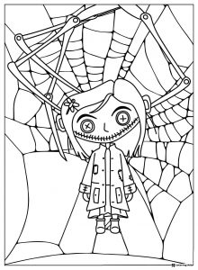 Coraline doll in spiderweb Coloring Page