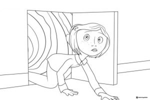 Coraline entering tunnel coloring page