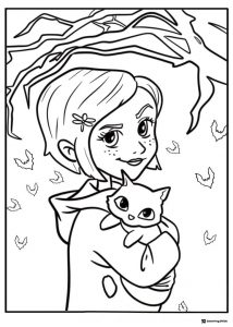 Coraline holding cat Coloring Page