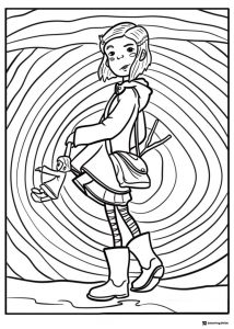 Coraline holding hat with swirl Coloring Page