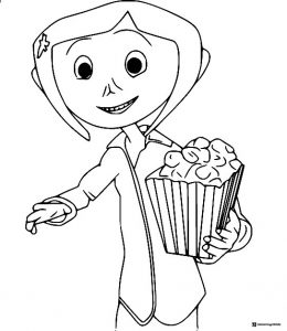 Coraline holding popcorn Coloring Page