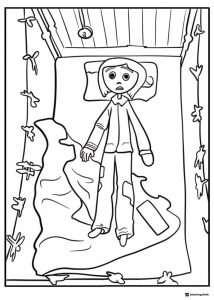 Coraline in bed Coloring Page