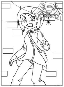 Coraline scared of spider Coloring Page