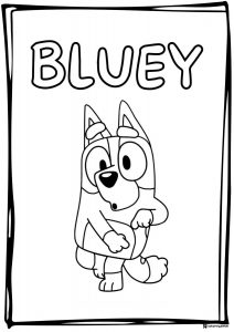 Curious Bluey Coloring Sheet with Bold Title Above