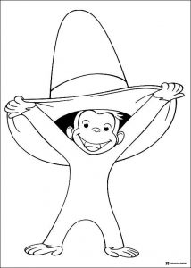 Curious George Playing with Hat Coloring Page