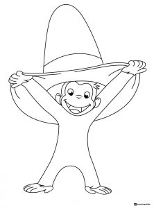Curious George Pulling Hat Down Coloring Page