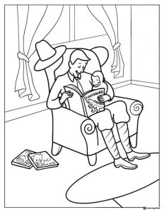 Curious George and Man Reading Dinosaurs Coloring Page