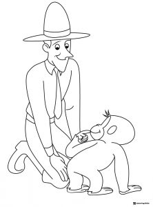 Curious George and Man with the Yellow Hat coloring sheet