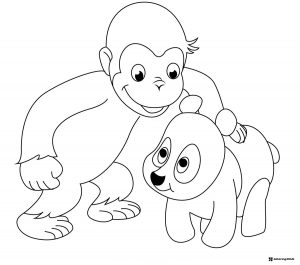 Curious George and a panda coloring page