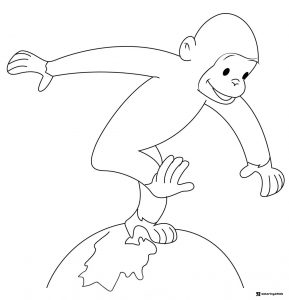Curious George balancing on a globe coloring page