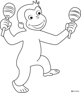 Curious George coloring page holding maracas