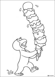 Curious George coloring page holding tall ice cream
