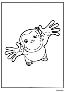 Curious George coloring page looking up arms out