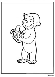Curious George coloring page peeling a banana