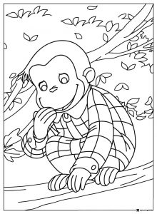 Curious George coloring sheet in plaid pajamas