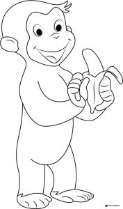 Curious George coloring sheet peeling a banana