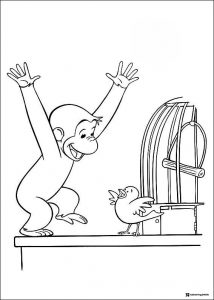 Curious George coloring sheet with bird and cage