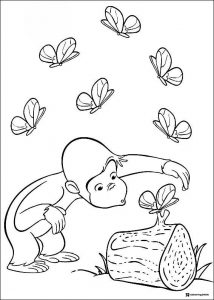 Curious George coloring sheet with butterflies