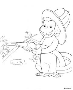 Curious George firefighter coloring page spraying hose