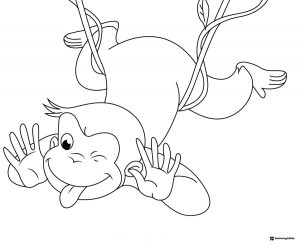 Curious George hanging upside down coloring page