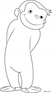 Curious George looking back smiling coloring page