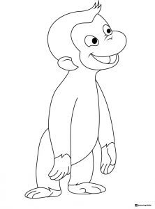 Curious George looking up smiling coloring page