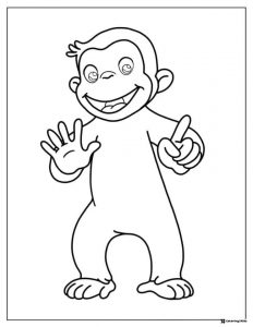 Curious George waving coloring page