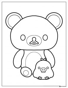Cute Bear and Chick Friends Coloring Page 1