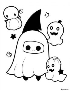 Cute Ghosts and Pumpkins Coloring Sheet