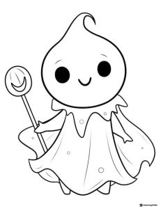 Cute ghost with magic wand coloring page
